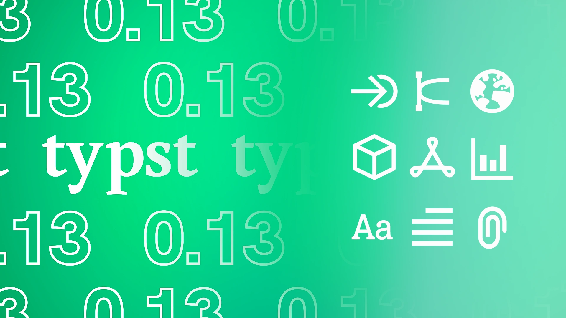 Repeating "typst" logotype surrounded by repeating large stroked text saying "0.13"